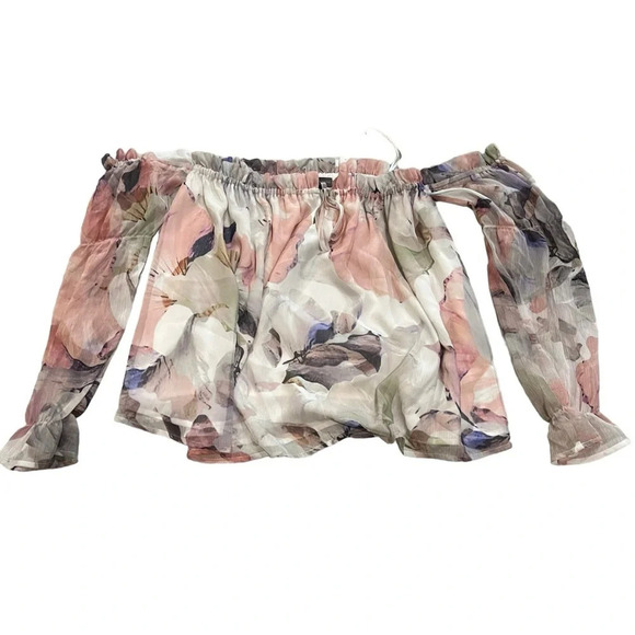 Vince Camuto Pink Ivory Floral Peasant Top Cottagecore Peasant Women's Small - Picture 2 of 4